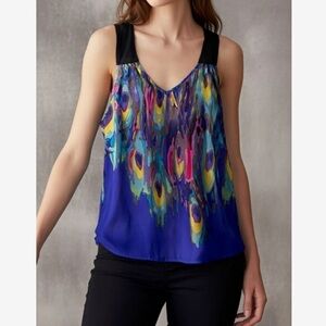 TRINA TURK Peacock Print Silk Racerback Tank